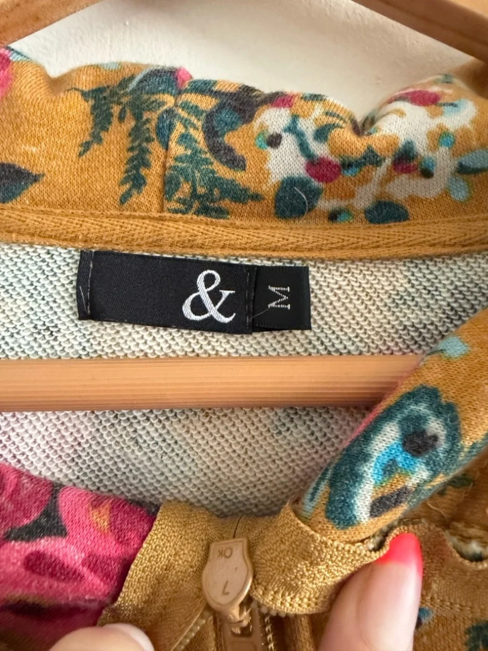 AMPERSAND AVE Mustard Floral Hoodie with Pink Roses - Picture 3 of 5